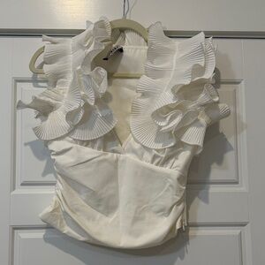 AKIRA White Ruffle Detail Blouse
